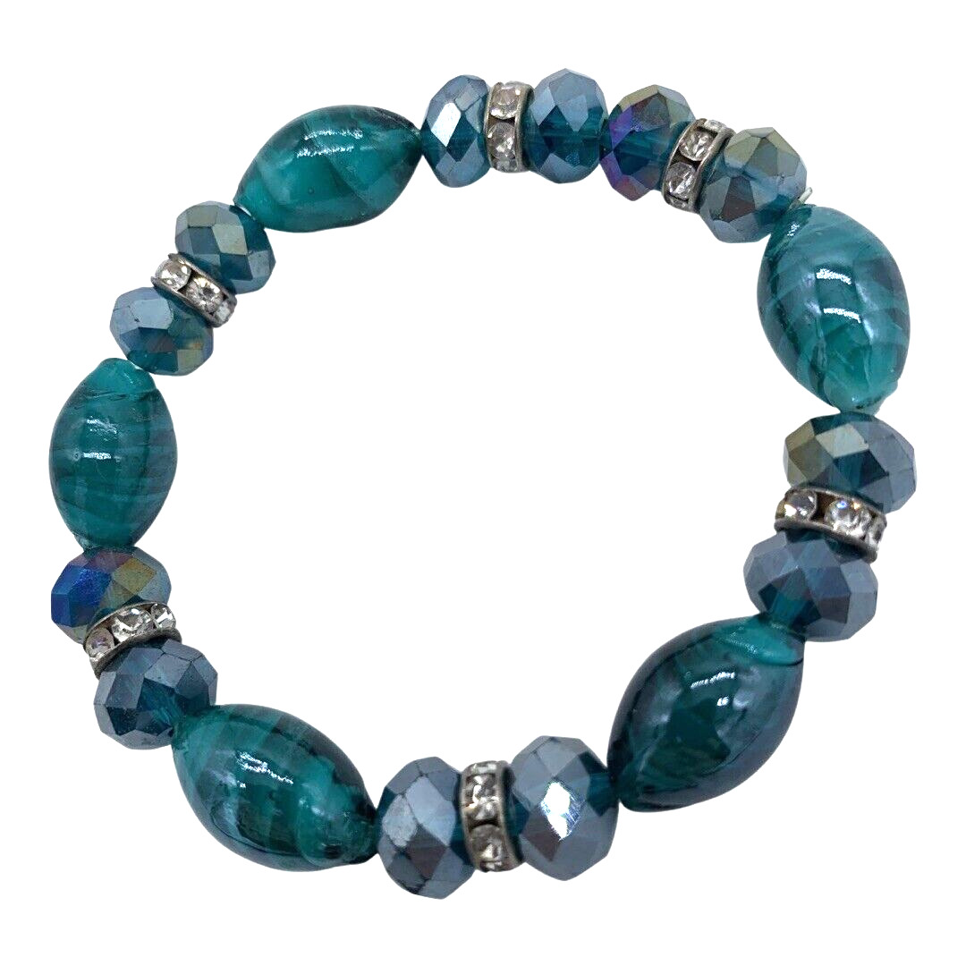 Teal Blue Art Glass Bead Aurora Borealis Crystal … - image 1