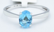 GENUINE 1.06 Cts BLUE TOPAZ SOLITARIE RING 10K WHITE GOLD - Free Certificate