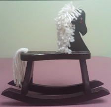 VINTAGE Rustic Handcrafted Solid Wood - Small Wooden Rocking Horse Doll Toy