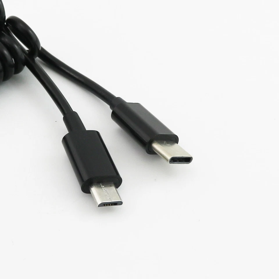 USB 3.1 Type C Male To Micro 5 Pin Male Spiral Coiled Data Sync Charger Cable 1M - Image 3 of 4