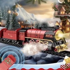 Electric Train Set for Kids with Remote Control, Classic Steam Locomotive with C
