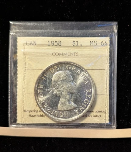 1958  ICCS Graded Canadian Silver Dollar **MS-64** # ZQ 247
