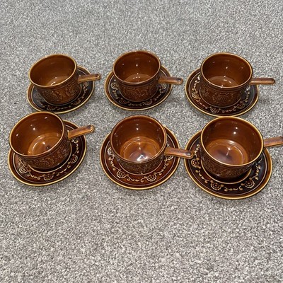 6 x 70er Jahre Retro Tams Suppenschalen und Untertassen 