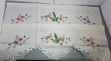 2 Embroidered Hummingbird Window Valance Spring Blooms Birds Valance 40"L 14"