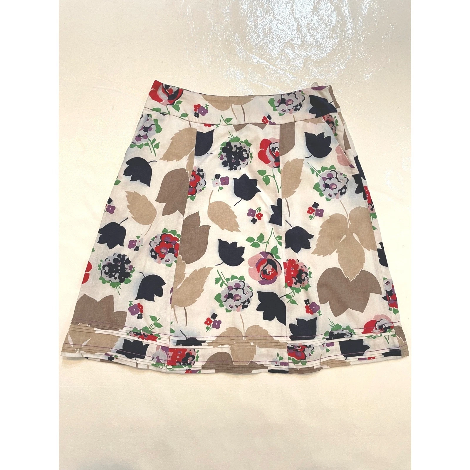 Boden Skirt Womens 6 100% Linen Floral A-Line White Multi Pockets Cottagecore