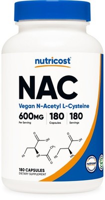 Nutricost N-Acetyl L-Cysteine (NAC) 600mg, 180 Capsules - Non-GMO & Gluten Free