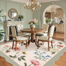 Farmhouse Scalloped Floral 5x7 Washable Area Rug with Non Slip Backing