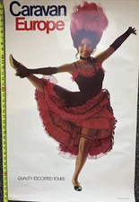 Vintage Poster French Cancan Dancer Photo Travel Caravan Tours 1984 France Ads