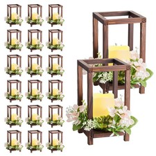 60 Pcs Wooden Wedding Lantern Centerpiece Set with LED Candles and Flower