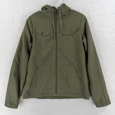 Volcom Jacket Youth Small 10 Green Hooded Windbreaker Full Zip Pockets Casual