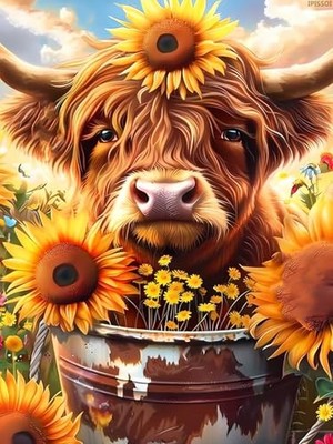 YSCOLOR Diamond Painting 5D Kit Completo, Mucca Delle Highland Marrone, Tela 30x40 Cm, Diamanti Rotondi, Arte Mosaico Fai Da Te, Decorazione Parete - 3