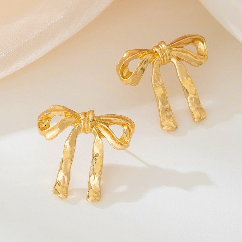 Women's Golden Elegant Bow Ear Studs Fashionable Jewelry Gift Alloy Earrings