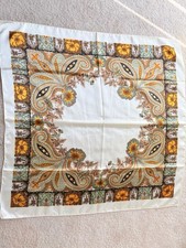 Women's Square Scarf Cream Paisley Floral Print Art Border