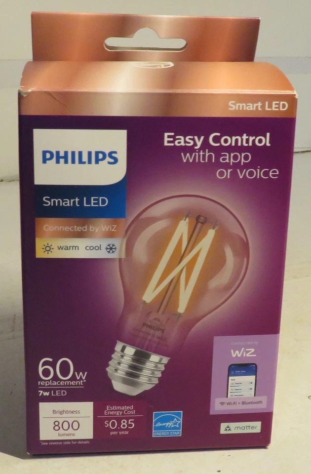 Philips A19 Tunable Smart Wi-Fi LED Bulb Clear 60W Easy Control New Open Box 800 - Image 2 of 4