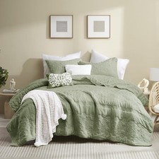 Boho Sage Green Quilt Queen Size Bedding Sets with Pillow Sham, Bohemian Ligh...