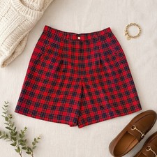 Liz Claiborne Liz Golf Red Plaid High Waisted Shorts Vintage Size 16 NWT