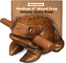 Deluxe Medium 4 Wood Frog Guiro Rasp - Percussion Musical Instrument Tone Block