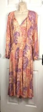 H&M Womens Multicoloured Paisley Print Long Sleeve Midi Dress Size 14 uk