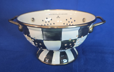 Mackenzie Childs Courtly Check 6 1/2'' Enamel Handled SM Colander Strainer Label