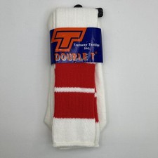 VTG Tube Socks White Red Mens 9-15 18  Acrylic USA Made 90s USA Made Striped.