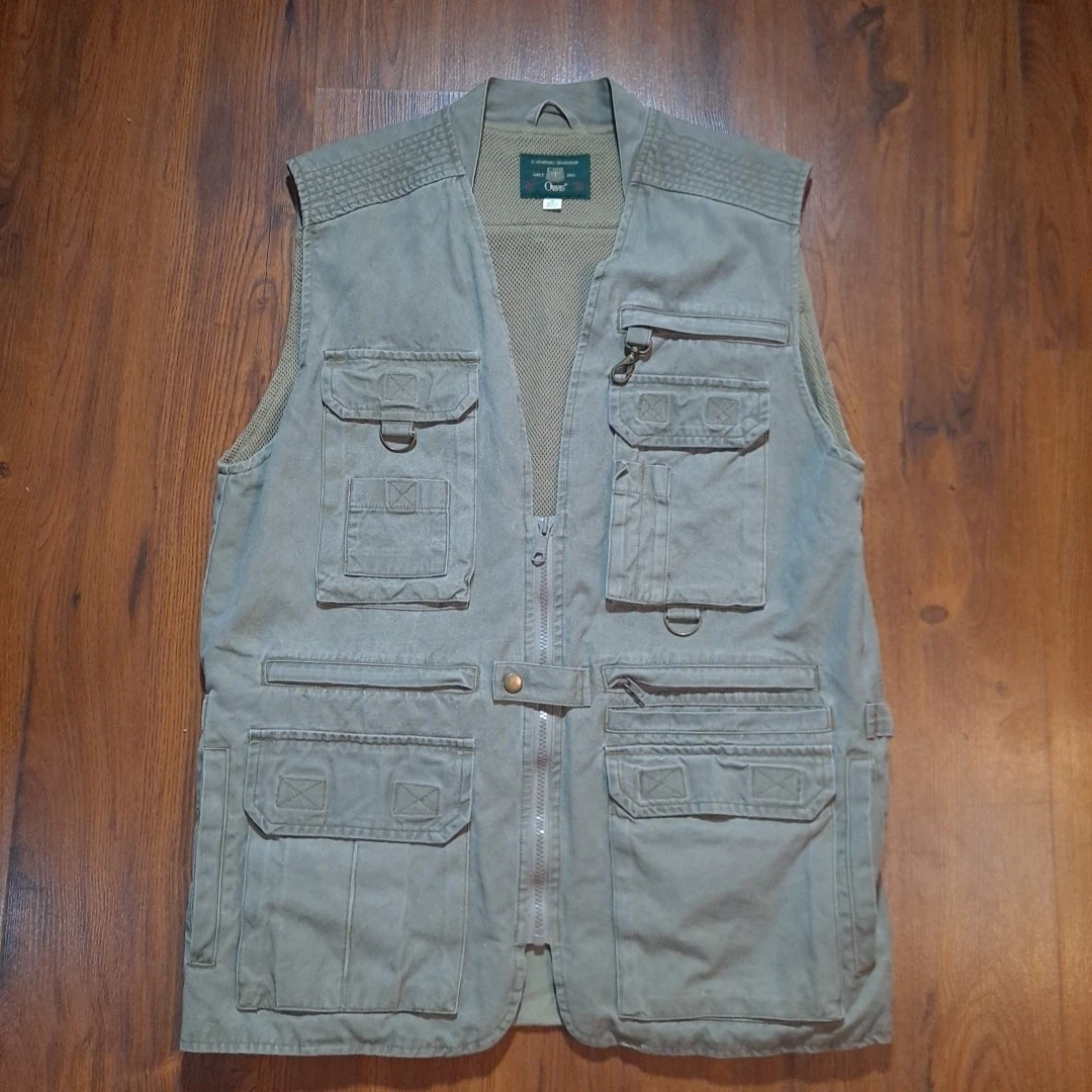 Vintage Orvis Fly Fishing Vest Men Medui Faded Olive Green Canvas Safari Hunting