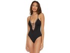Becca Juniors' Black Layla Plunging Crochet-Trim Tie-Back Swimsuit M