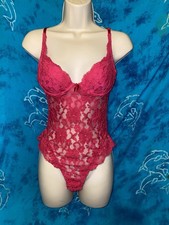 Vintage Victoria  s Secret Gold Label Sheer Pink Lace Lingerie Bodysuit Teddy 34B