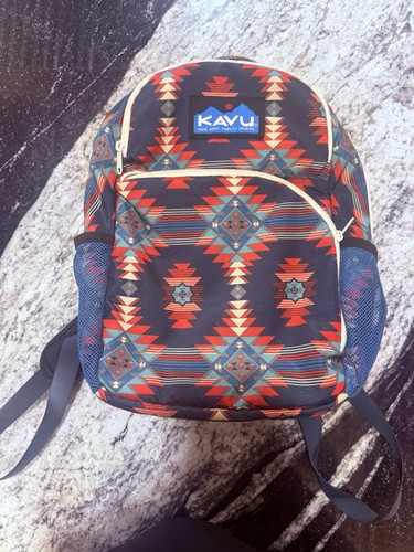 KAVU Multicolor Aztec Geometric Hiking Backpack Zip Closure Mesh Pocket Straps