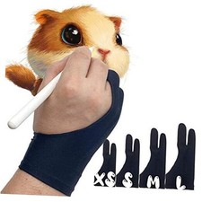 Artist Glove, Palm Rejection Drawing Glove for Graphic Small 2 Finger, Black