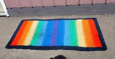 Vintage Latch Hook Rug Rainbow Colors Bright