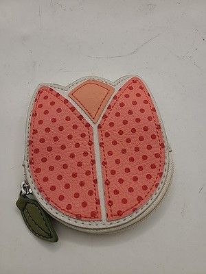 Coin purse by Relic. Orange tulip zip with dots. Key ring.