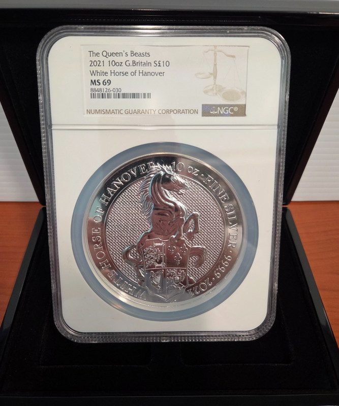 2021 NGC MS 69 10 OZ SILVER COIN QUEENS BEASTS WHITE HORSE OF HANOVER