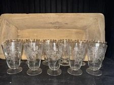 Fostoria Legion Pattern 5 1/4” Paneled Optic Etched Footed Iced Teas (11)
