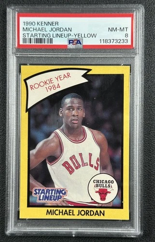 MICHAEL JORDAN PSA 8 1990 KENNER STARTING LINEUP CARD YELLOW BULLS HOF 3233