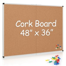 Cork Board Bulletin Board 36 x 48, Silver Aluminium Framed 4x3 Corkboard, Fol...