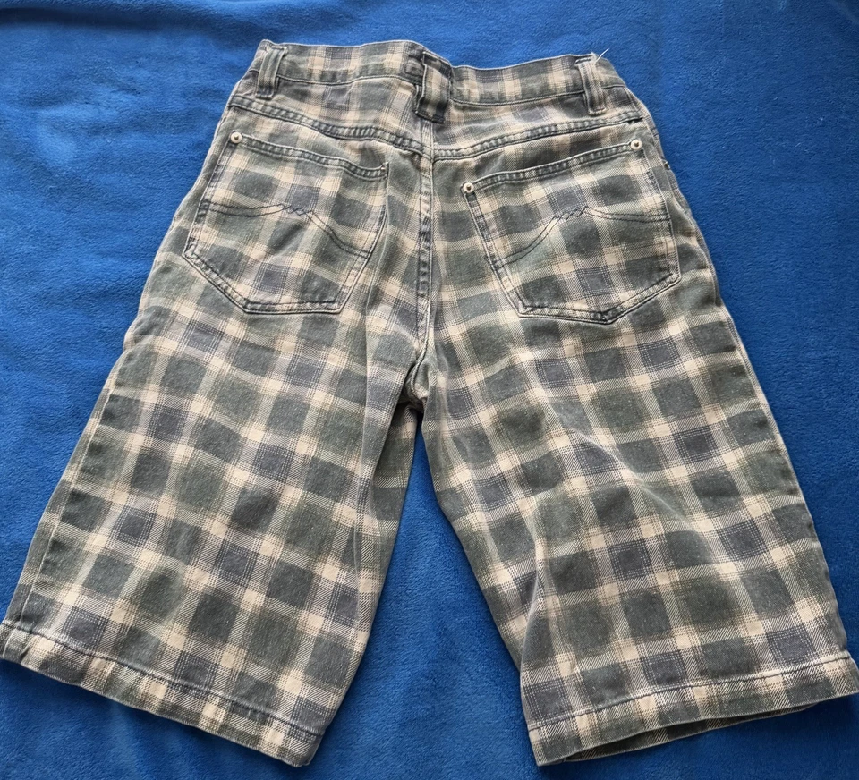 VTG 90s Mens 28 Sostanza Green Plaid Denim Long Shorts Jorts Grunge Streetwear - Image 2 of 4