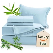 Luxury Sheets 100 Viscose Derived from Bamboo, 4pcs California King Sky Blue