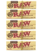 5x Raw Classic 1 1/4 Size Rolling Papers Connoisseur w/tips 5 PKS  USA SHIPPED!