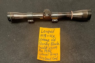 LEUPOLD m8 4x rifle scope Glossy black WEAVER RINGS free shipping Early 1970 s