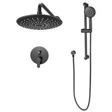 Shower Faucet Set 9" Round Rain Shower Head and Hand Set Matte Black