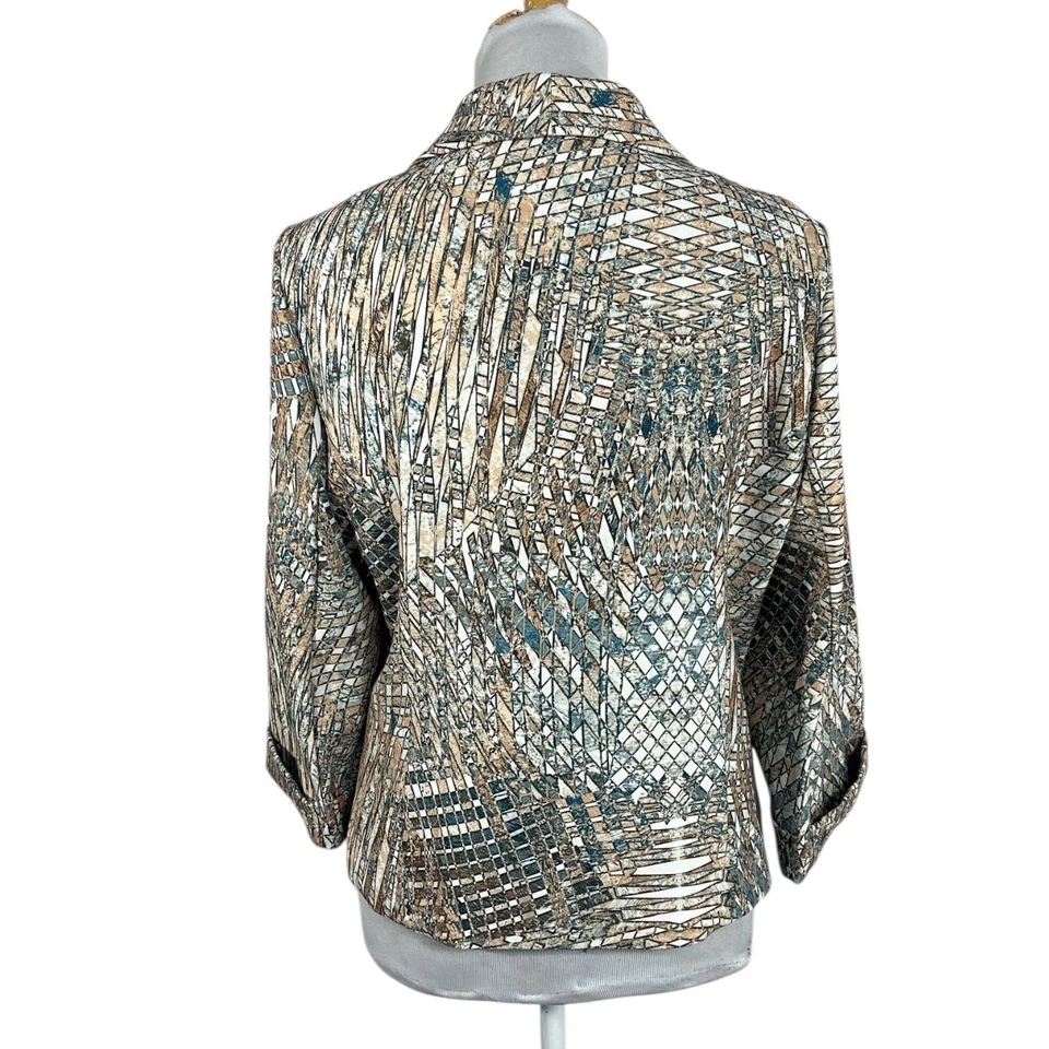 Chaqueta Blazer Alberto Makali Mujer Grande Marrón Azul Estampado Abstracto Frente Abierto Foto 3 de 4