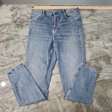 ZARA Women  s Skinny Jeans Blue Medium Wash Denim Stretch 5-Pocket Button Zip