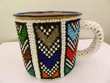 Mopani African Beaded Enamel Tin Cup Mop Mug Handmade Ethnic Art Gift