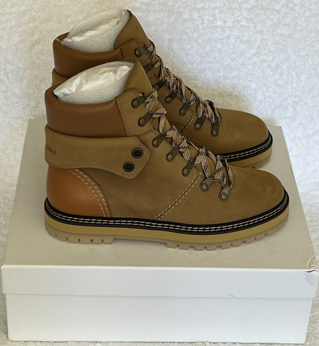 EILEEN BOOTS SEE BY CHLOE HIKER BOOTS LIGHT/PASTEL BROWN NEW Size