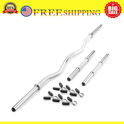Hollow Curl Bar and Dumbbell Handle Set W/Spring Collars Heavy-Duty Chrome Steel