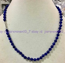 Fashion Natural 6/8/10mm Blue Jade Faceted Round Gemstone Beads Necklace 18"