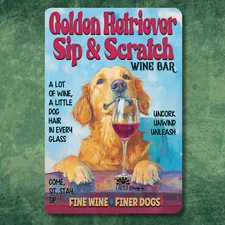Golden Retriever Wine Bar Sign Sip & Scratch handmade metal tin dog wall art