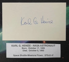 KARL HENIZE STS-51F HAND SIGNED AUTOGRAPHED INDEX CARD SCCS