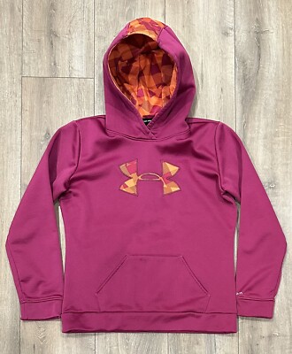 UNDER ARMOUR Storm Girl’s Fleece Hoodie Sweatshirt Youth YXL Pink Orange 