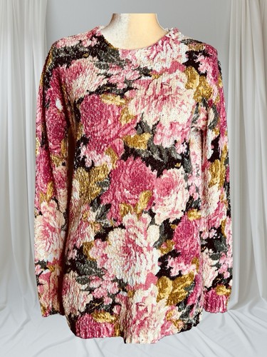 MinkPink Floral Pullover Knit Top Size M Long Sleeves Pinks/Black Medium Weight - Picture 2 of 7